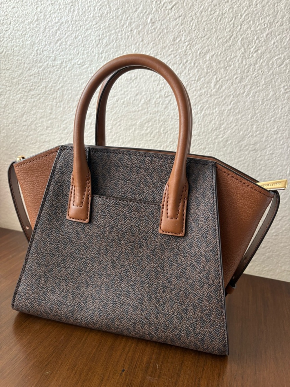 Michael Kors Avril Small Top Zip Signature Brown and Tan Satchel *No Strap - Picture 4 of 10